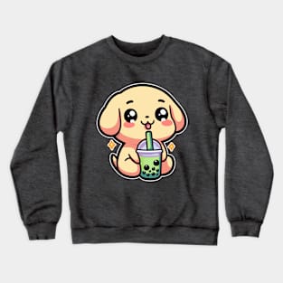 Golden Retriever Puppy Drinking Boba Tea Cute Kawaii Golden Dog Lover Crewneck Sweatshirt